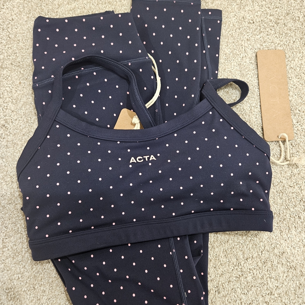 ACTA Navy Combo Polka Dot Sports Bra and Leggings Set